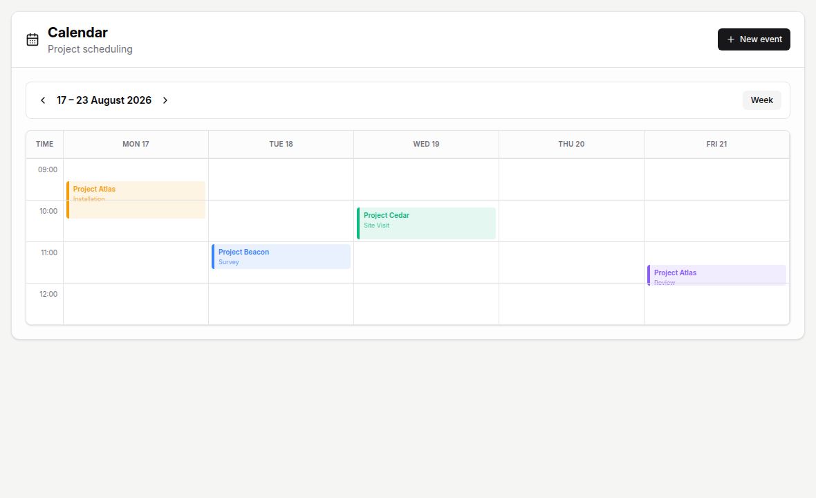 Connect calendar using fictional demonstration data